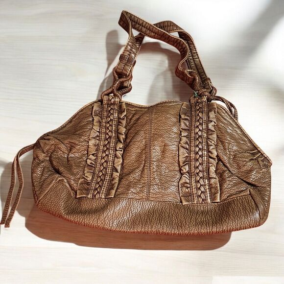 MARC ECKO RED PEBBLED FAUX LEATHER BOHO HANDBAG - Picture 1 of 9